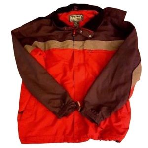 LL Bean Men's Large Jacket Black Red Windbreaker Ski Snow Utility Hood